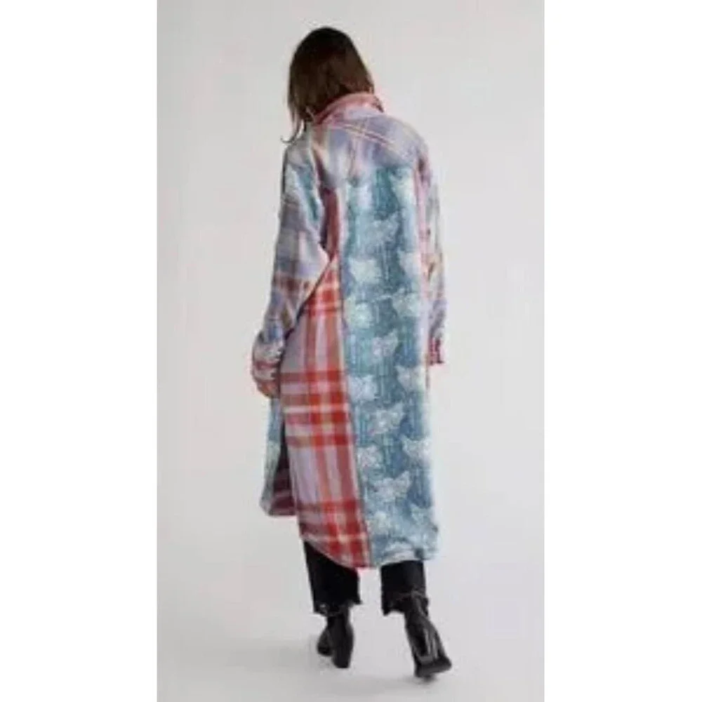 Free People We The Free Flannel Painted Hills Maxi Shirt Top Oversized S 285336